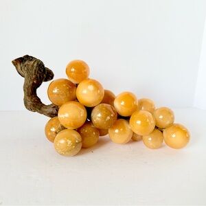 Mid-Century Italian Alabaster Grape Cluster Sculpture on Grapevine Wood, c.1960s